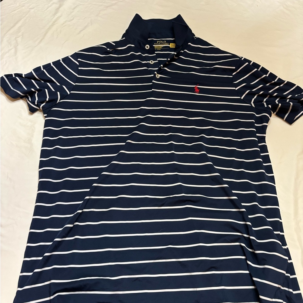 Polo by Ralph Lauren Men's Shirt in Navy and White Stripes Performance Fit